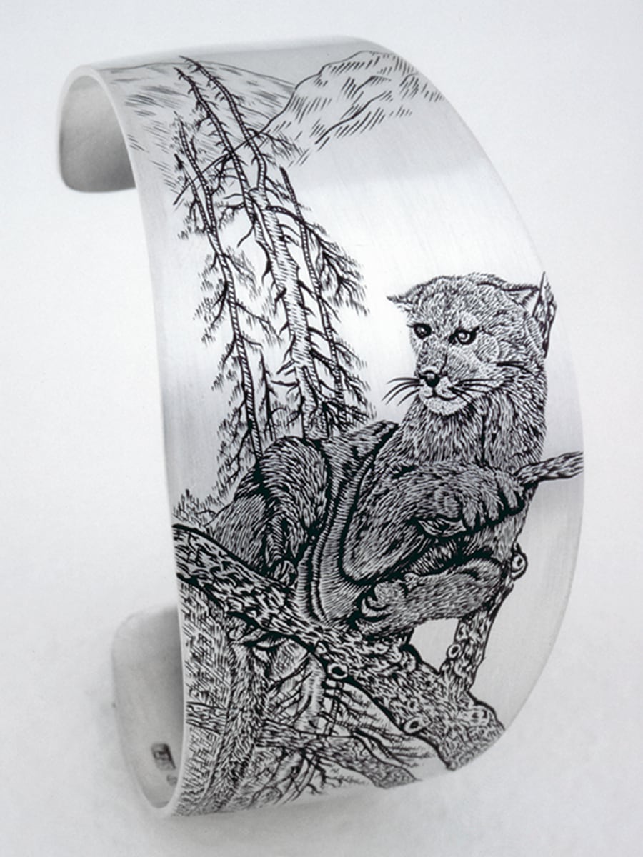 engraved-cougar-silver-bangle-3-4